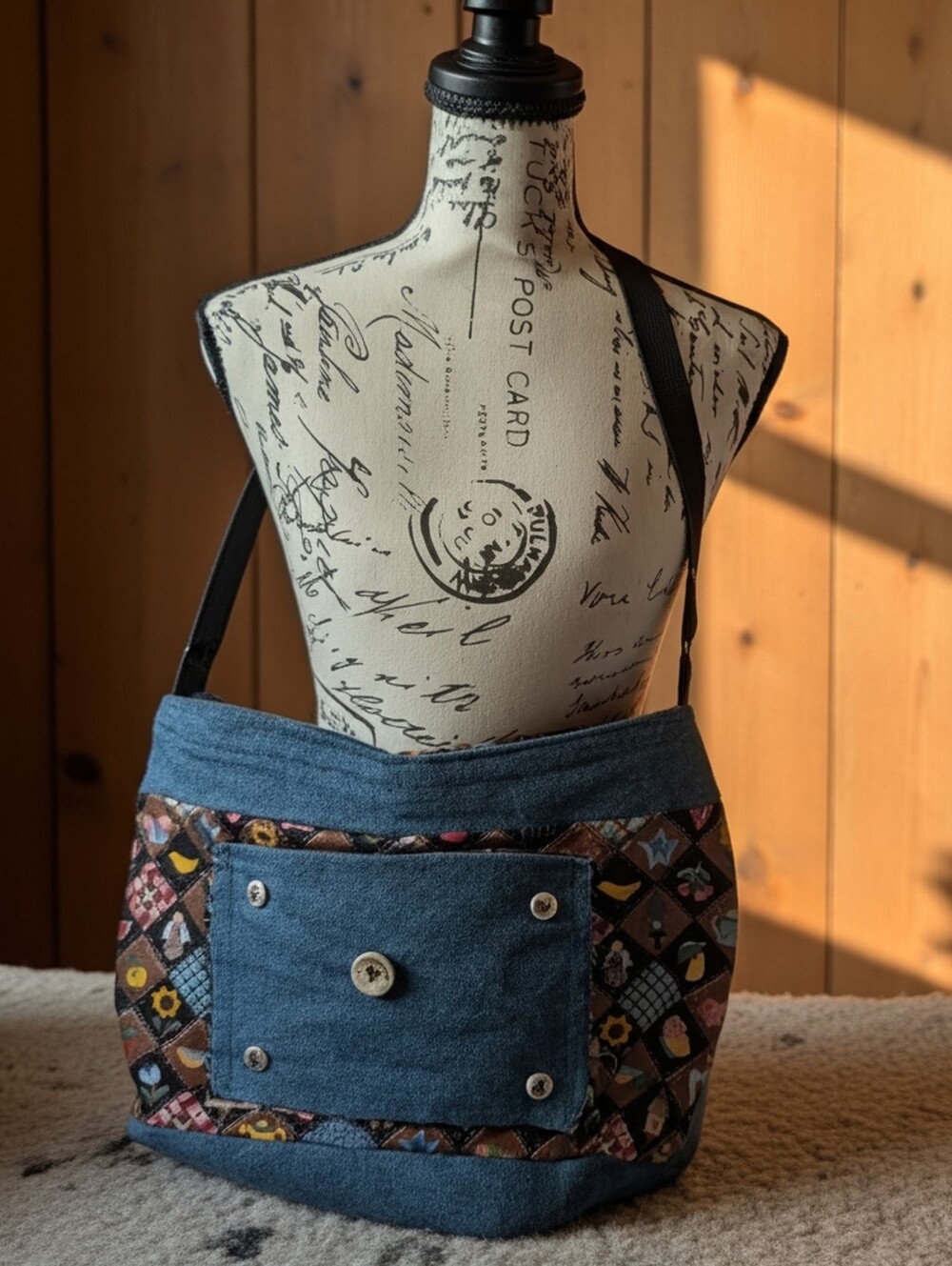 Handmade Y2K Blue Denim and Multicolor Patchwork Hobo Bag